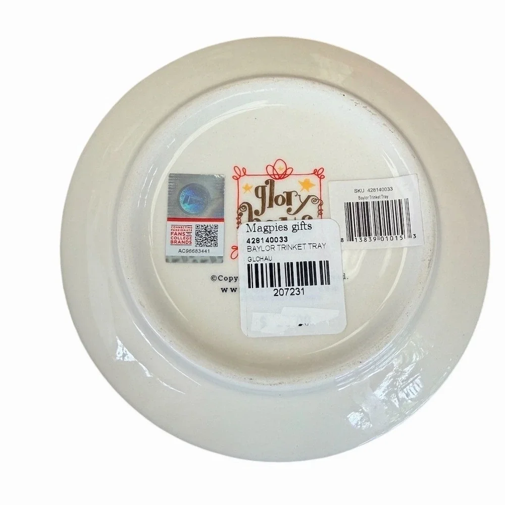 Baylor‎ University BU Logo Round Trinket Tray Dish White Green Gold NCAA